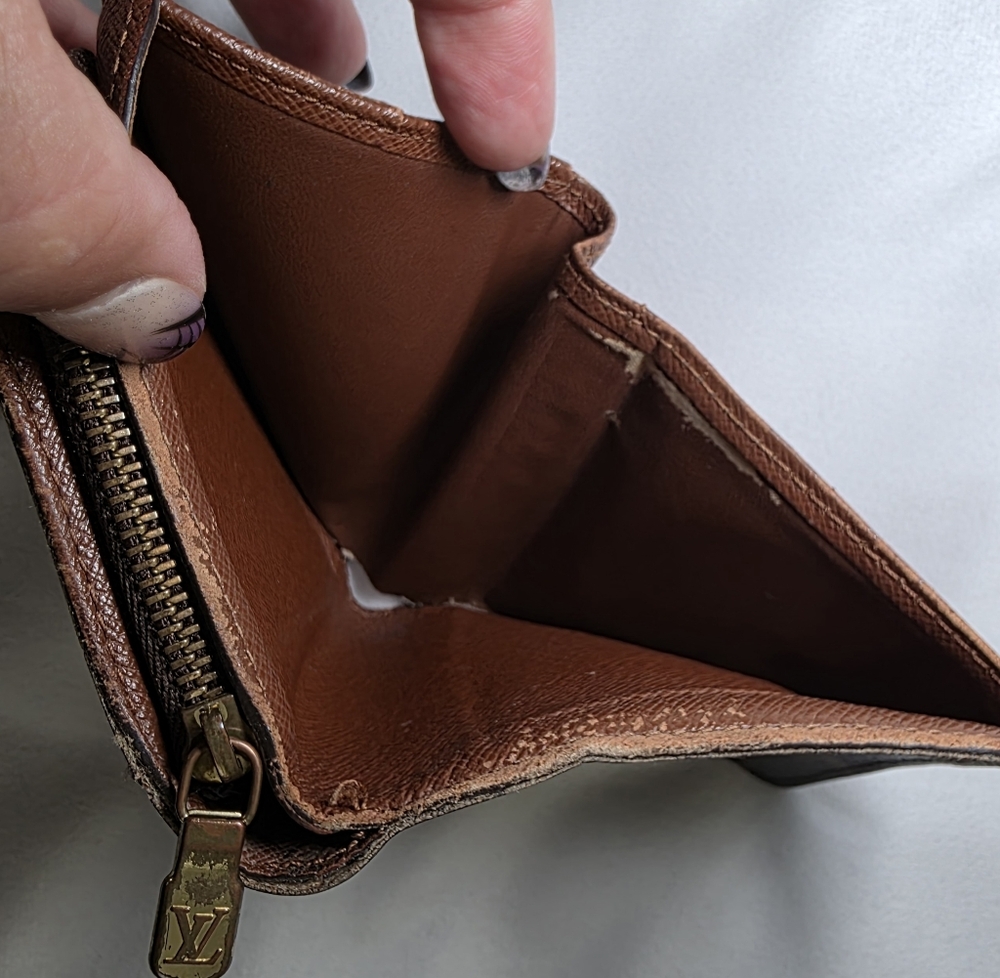 Vntg Louis Vuitton Monogram Compact Bifold Zip Wallet Made in Spain Brown Canvas - Picture 7 of 12